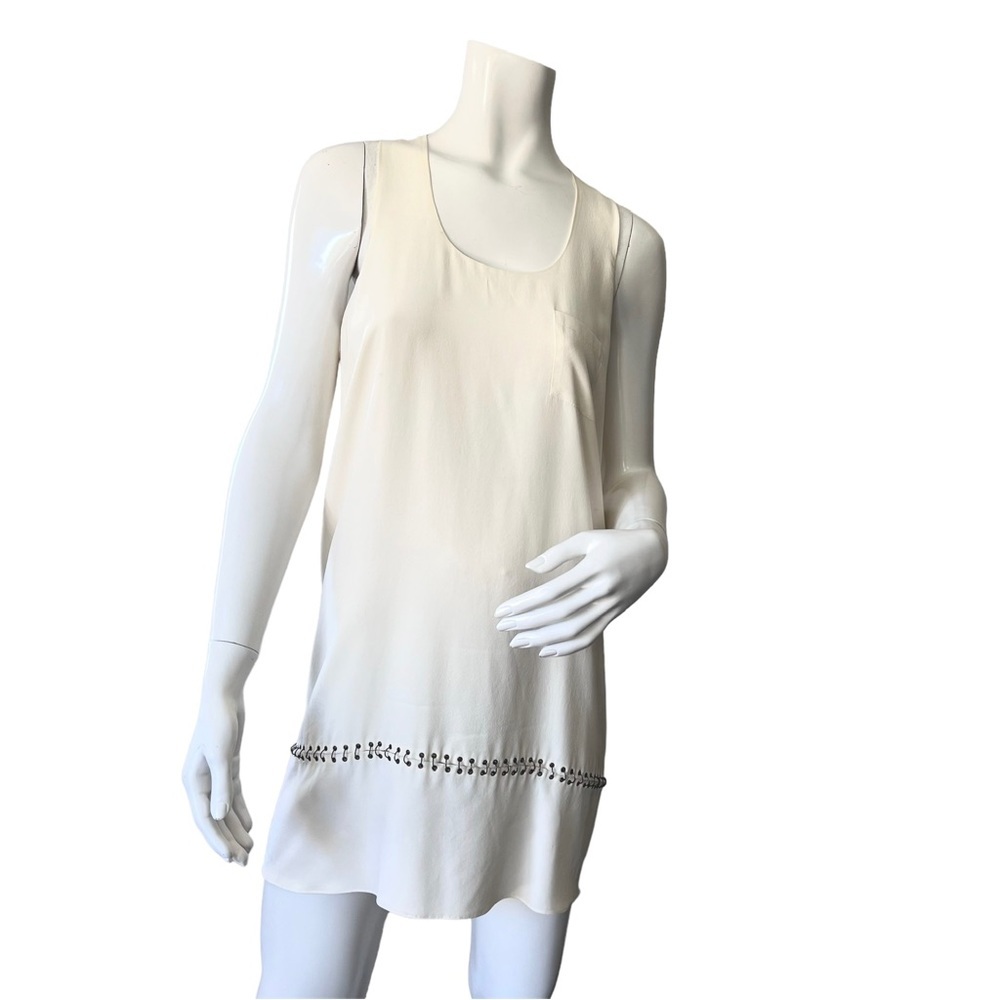 ALEXANDER WANG White Sleeveless 100% Silk Metal Detailing Dress Size S
